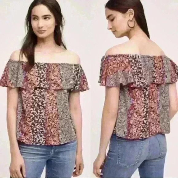 MAEVE Anthropology Vallita Floral Ruffle Off the Shoulder top - Picture 1 of 5